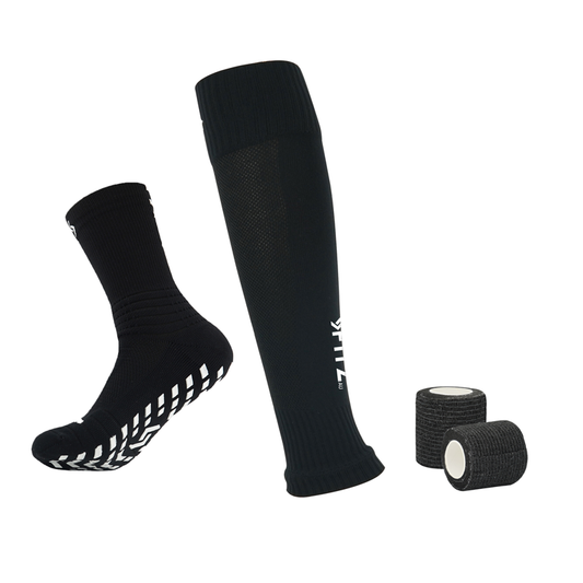 Player Pack Grip Socks + Leg Sleeves + Bandage Tape Black