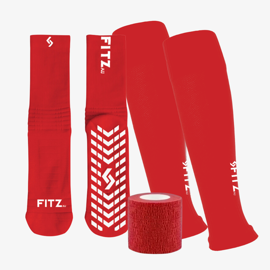 Player Pack Grip Socks + Leg  Sleeves + Tape Red