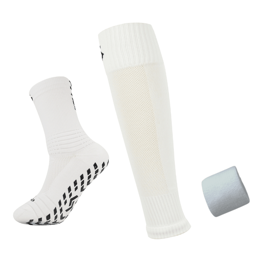 Player Pack Grip Socks + Leg Sleeves + Bandage Tape White
